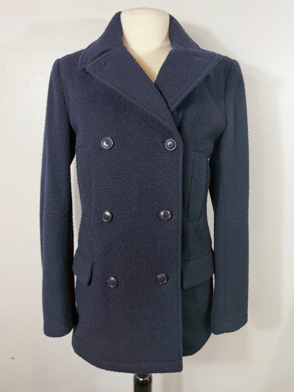 T by Alexander Wang Navy 100% Wool Double Breasted Peacoat Jacket XS